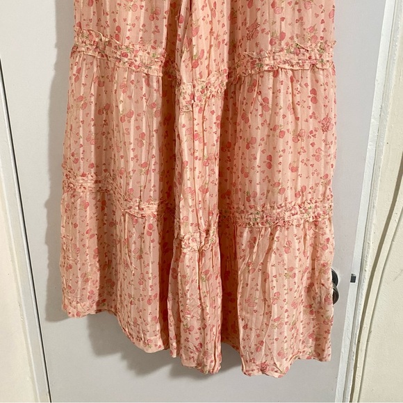 New Free Peoplel Emmaline Tiered Floral Wide Leg Pull-On Pants Peach Combo Sz L - Picture 6 of 16